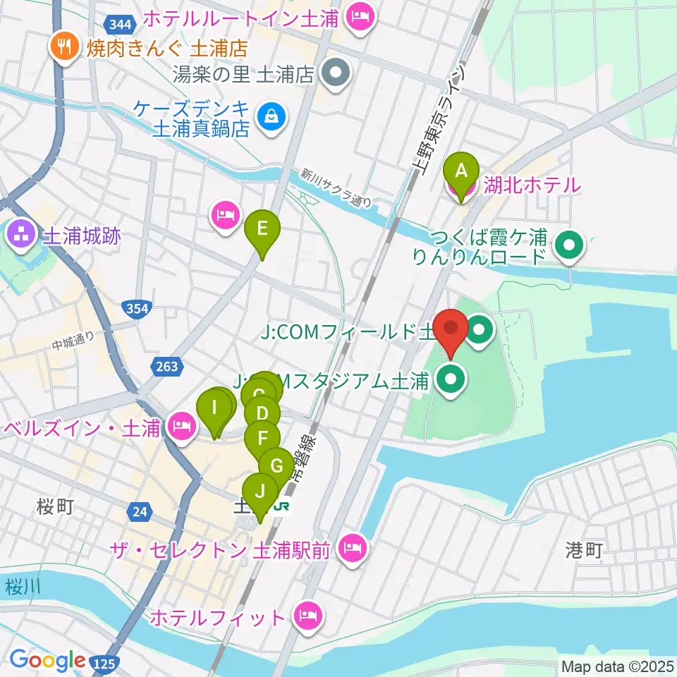 J:COMフィールド土浦周辺のカフェ一覧地図