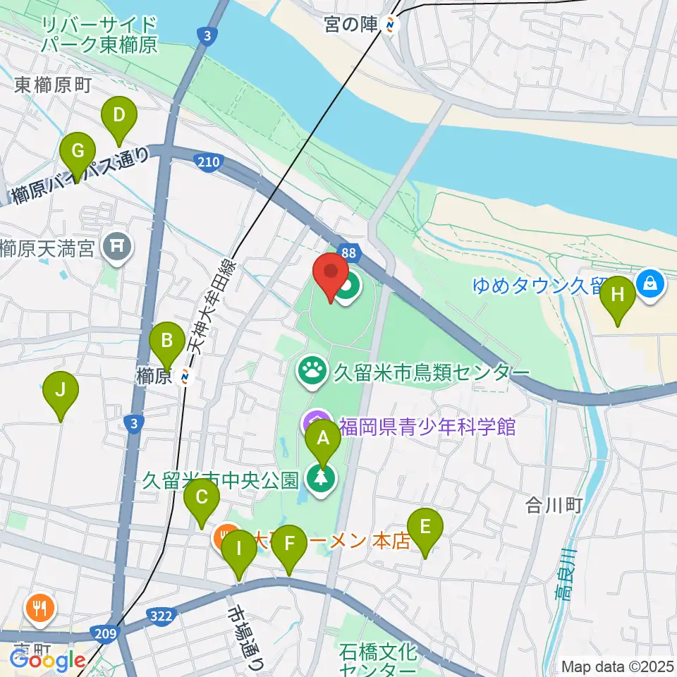 福岡県立久留米総合スポーツセンター陸上競技場周辺のカフェ一覧地図