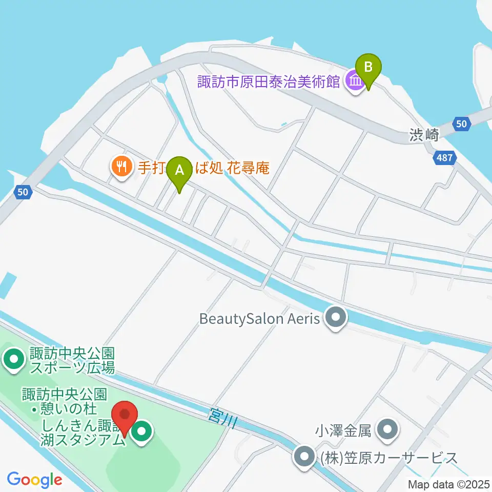 しんきん諏訪湖スタジアム周辺のカフェ一覧地図