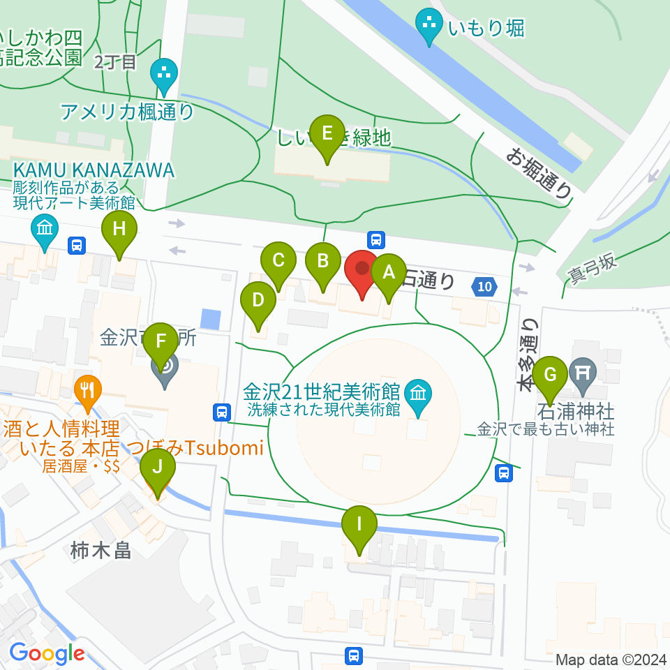 金沢能楽美術館周辺のカフェ一覧地図