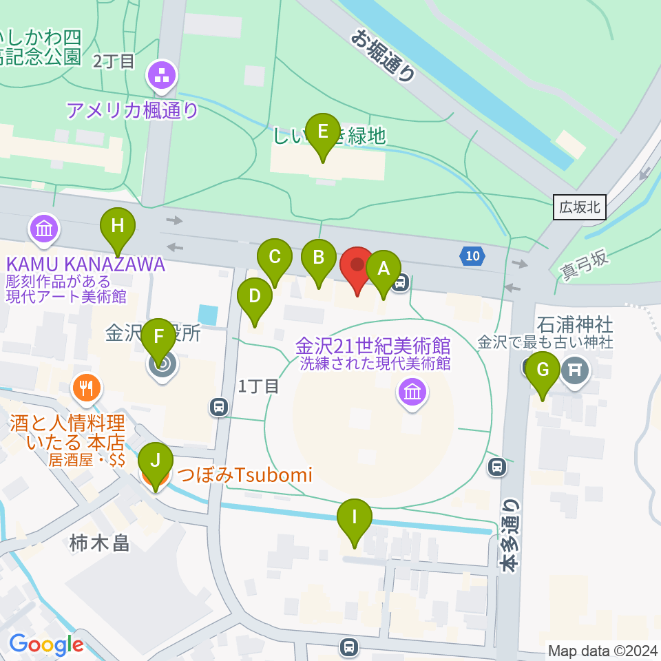 金沢能楽美術館周辺のカフェ一覧地図