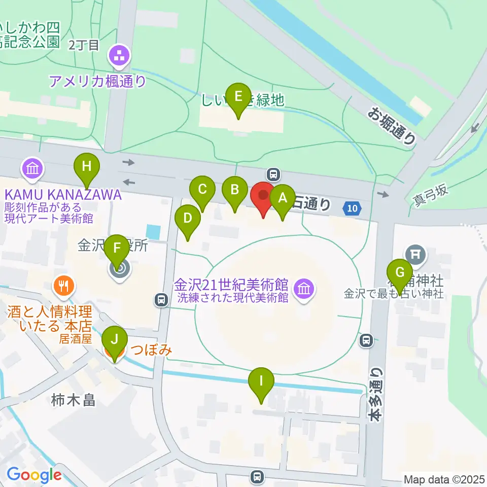 金沢能楽美術館周辺のカフェ一覧地図