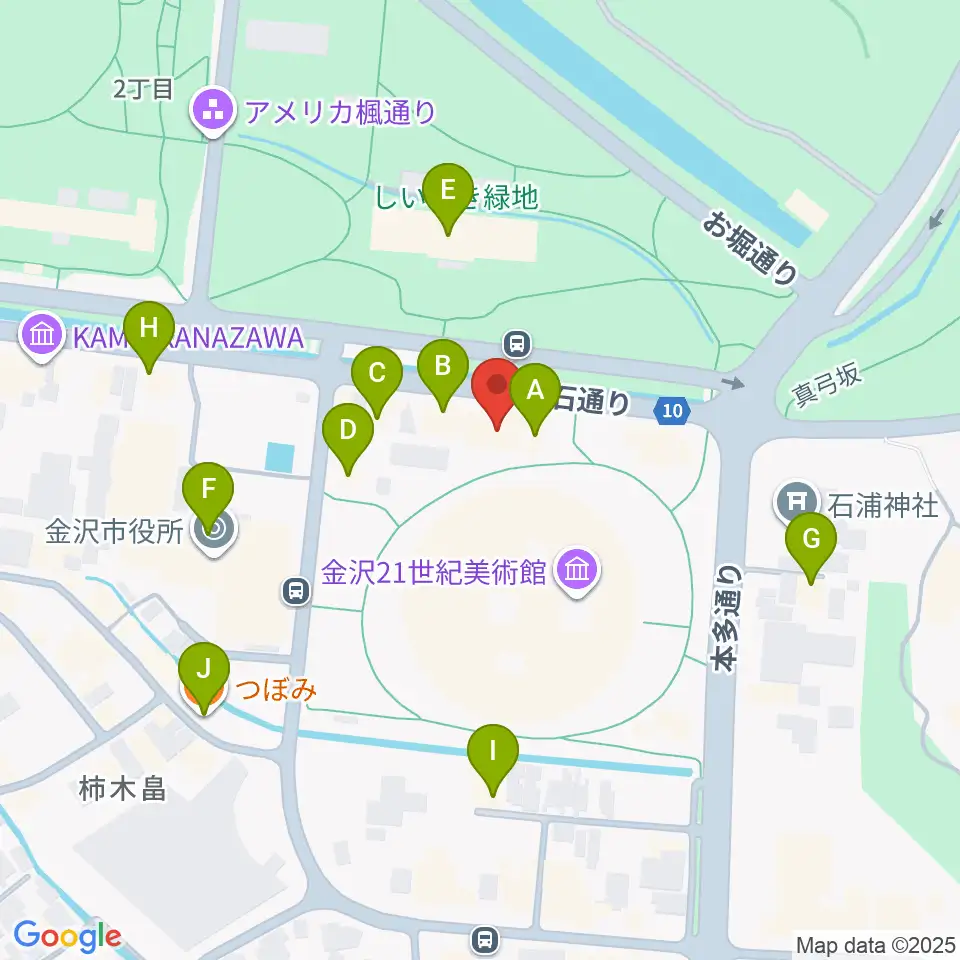 金沢能楽美術館周辺のカフェ一覧地図