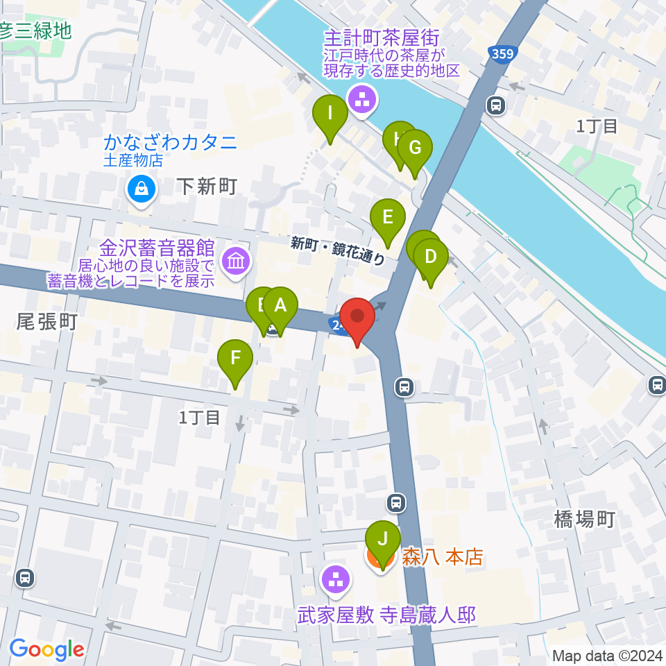 金沢文芸館周辺のカフェ一覧地図