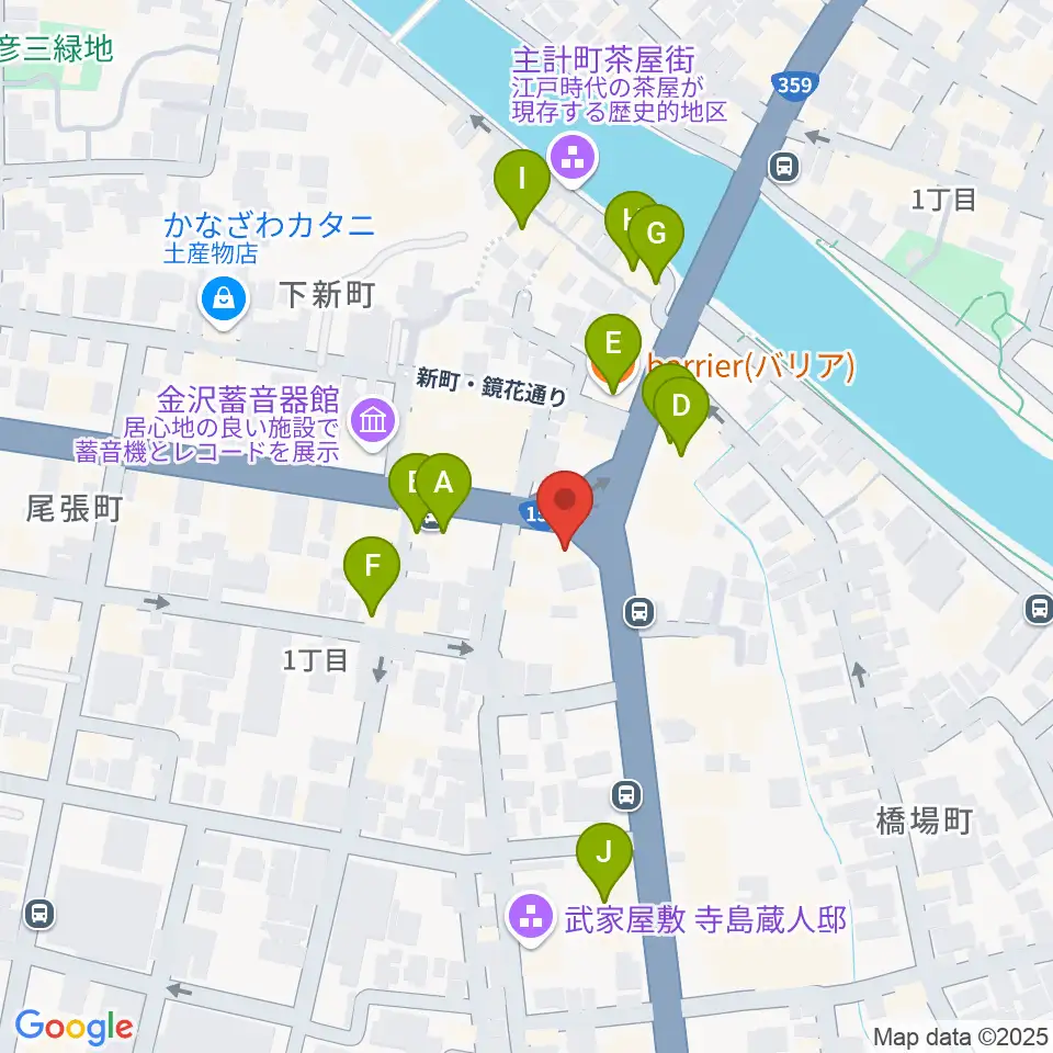 金沢文芸館周辺のカフェ一覧地図