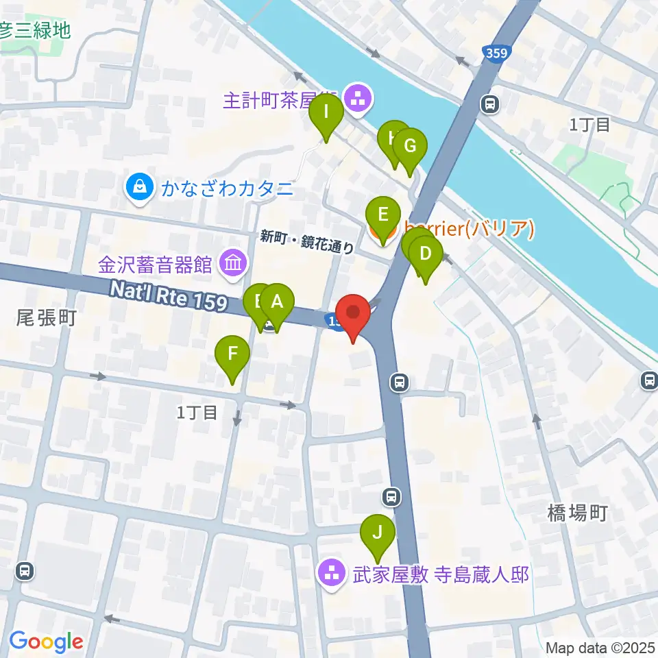 金沢文芸館周辺のカフェ一覧地図