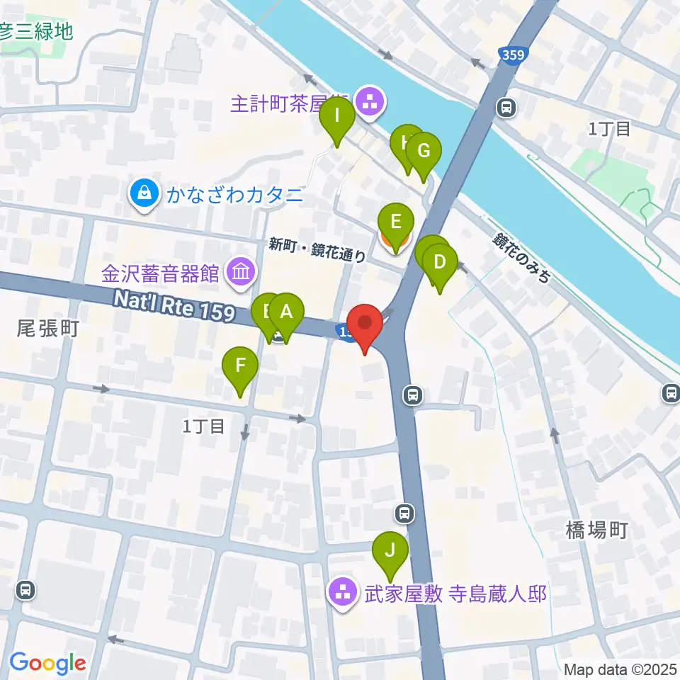 金沢文芸館周辺のカフェ一覧地図