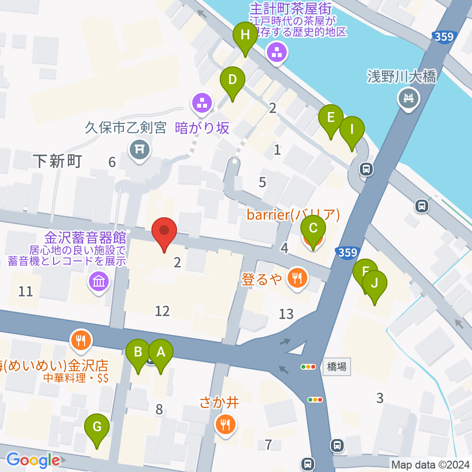 泉鏡花記念館周辺のカフェ一覧地図