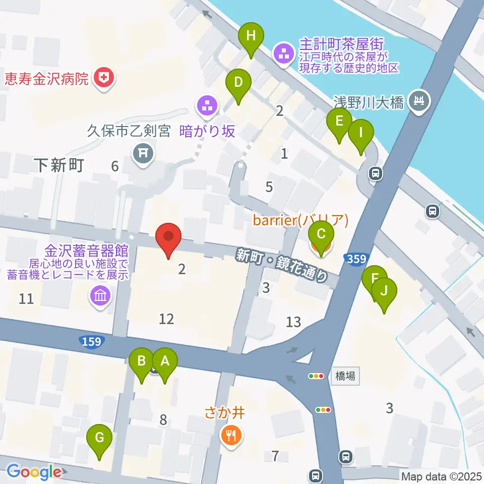 泉鏡花記念館周辺のカフェ一覧地図