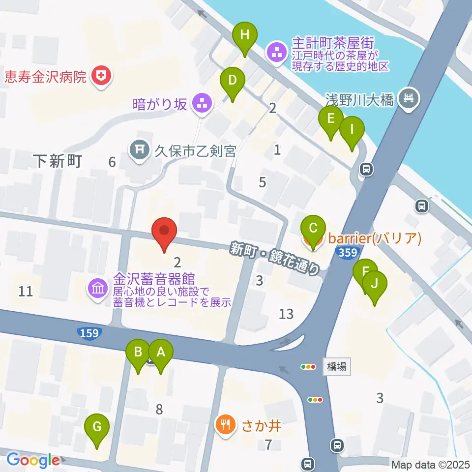 泉鏡花記念館周辺のカフェ一覧地図