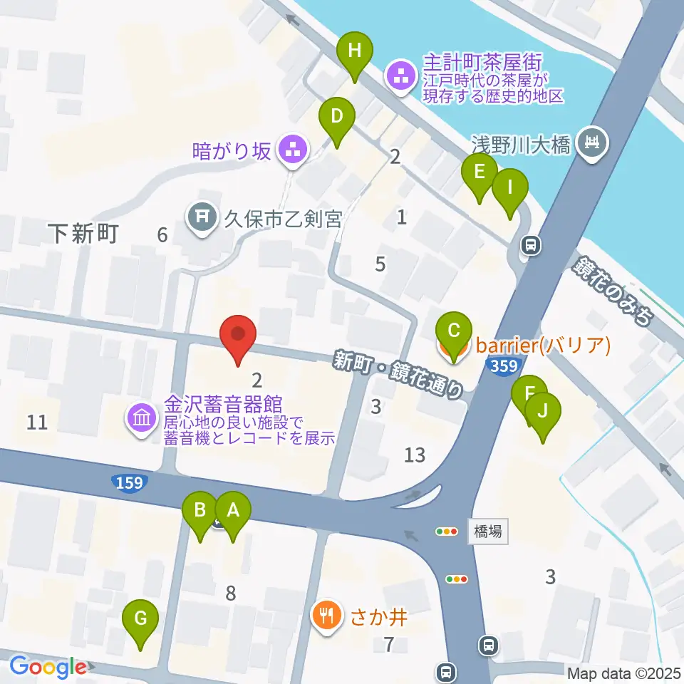 泉鏡花記念館周辺のカフェ一覧地図