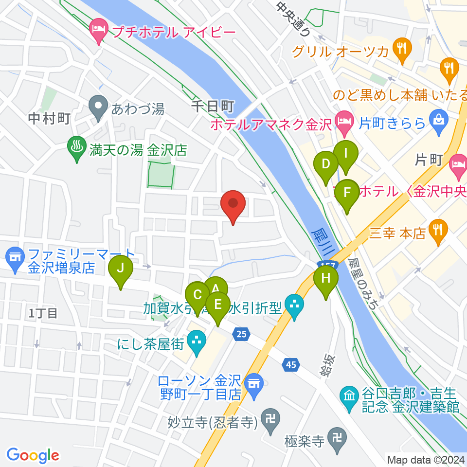室生犀星記念館周辺のカフェ一覧地図