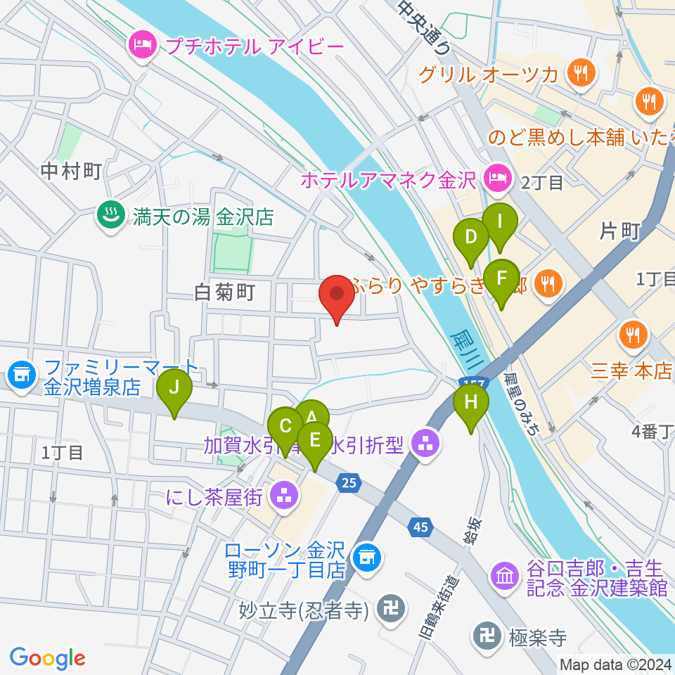 室生犀星記念館周辺のカフェ一覧地図