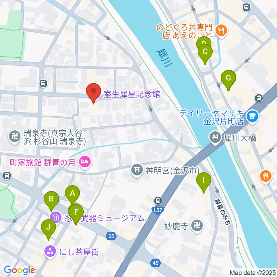 室生犀星記念館周辺のカフェ一覧地図
