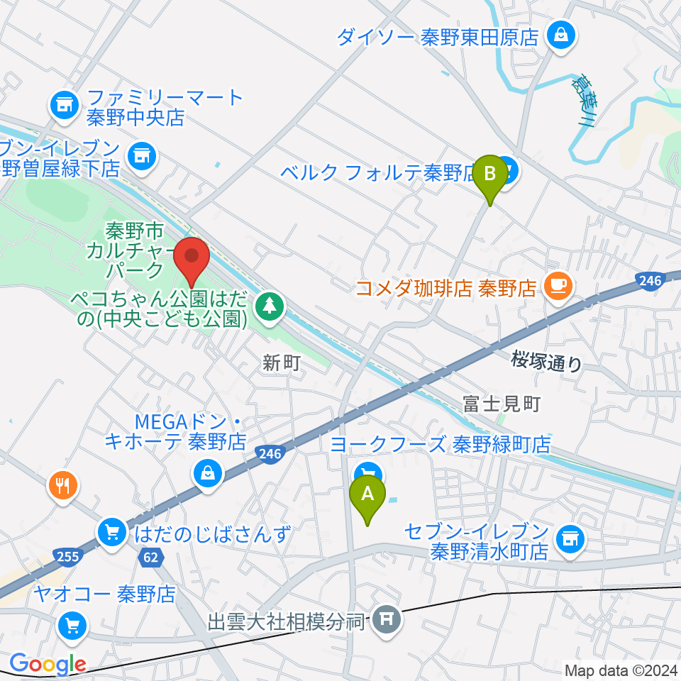 中栄信金スタジアム秦野周辺のカフェ一覧地図