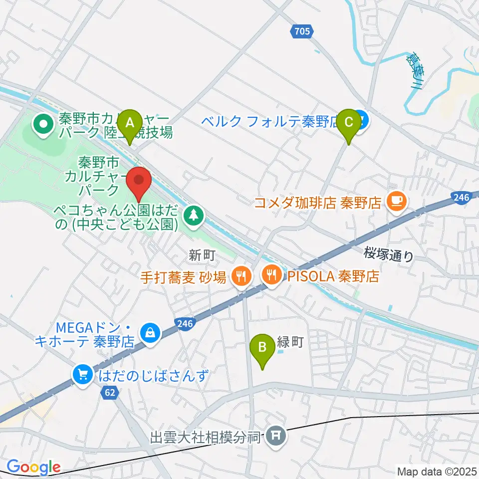 中栄信金スタジアム秦野周辺のカフェ一覧地図