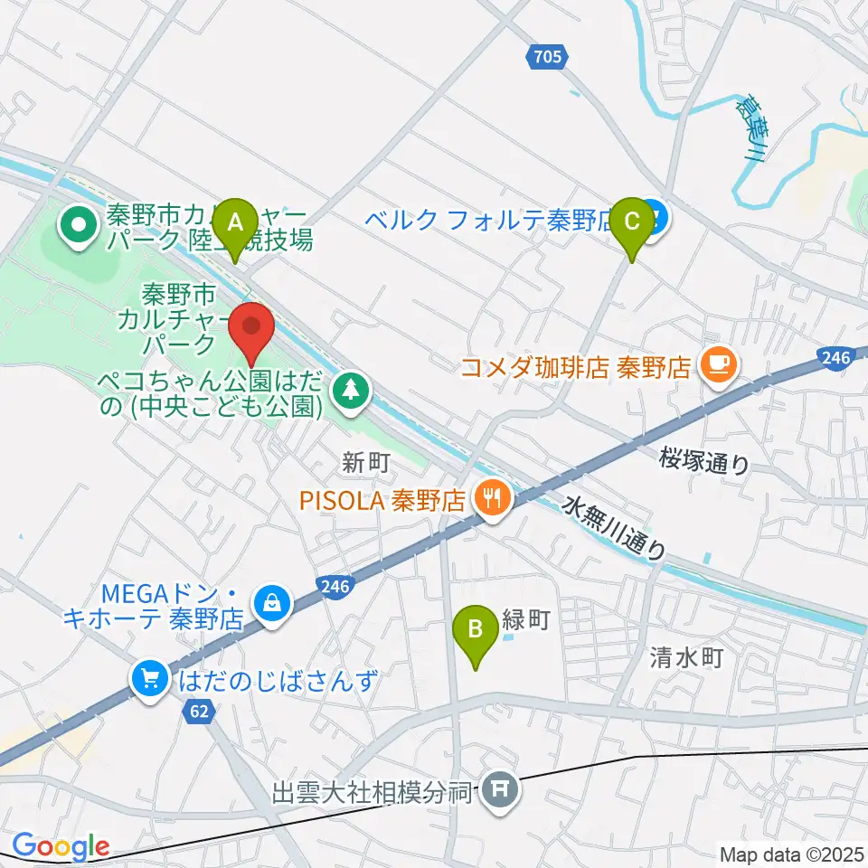 中栄信金スタジアム秦野周辺のカフェ一覧地図