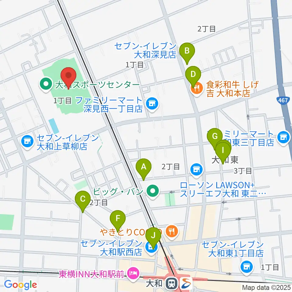 大和なでしこスタジアム周辺のカフェ一覧地図