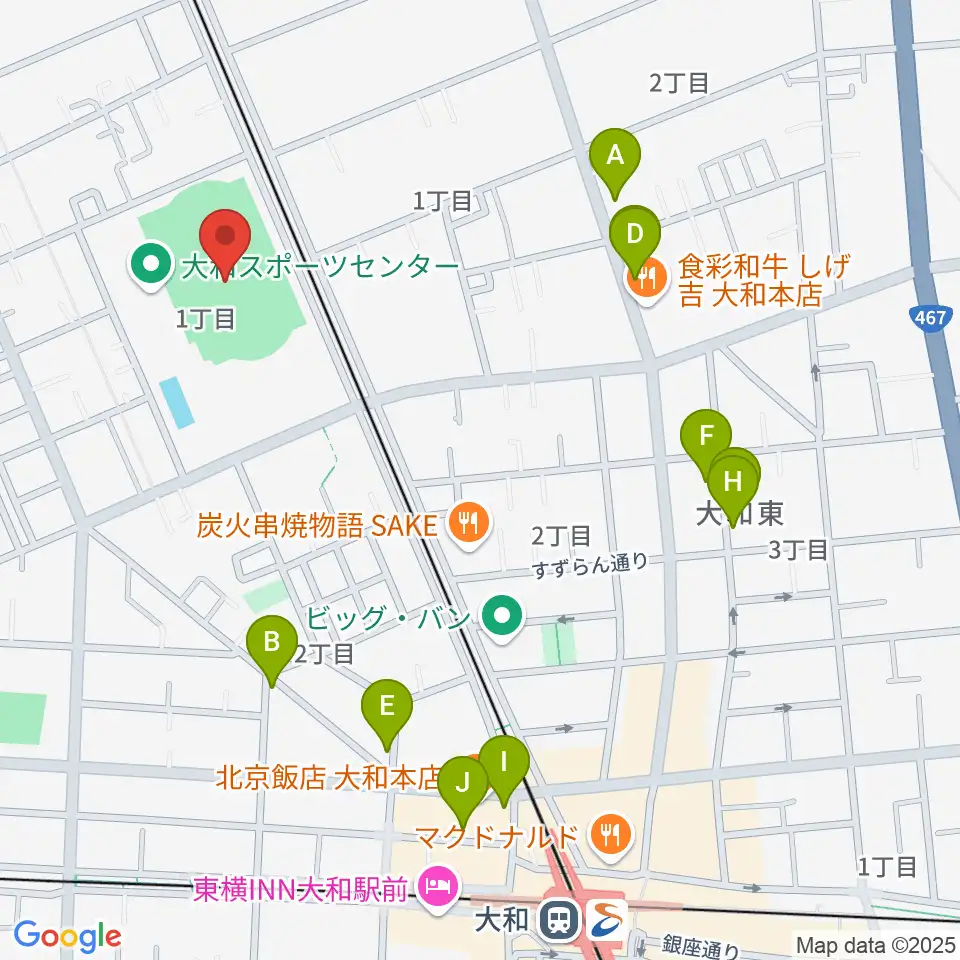 大和なでしこスタジアム周辺のカフェ一覧地図