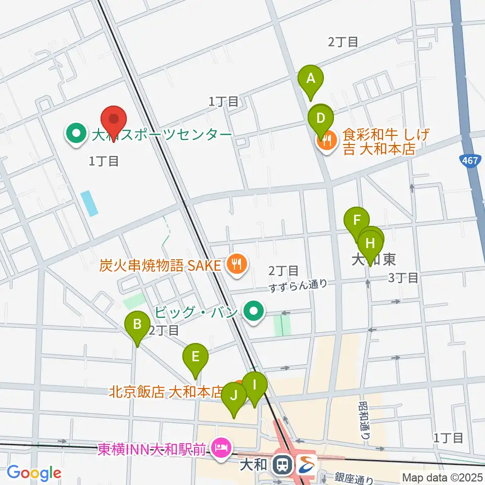 大和なでしこスタジアム周辺のカフェ一覧地図