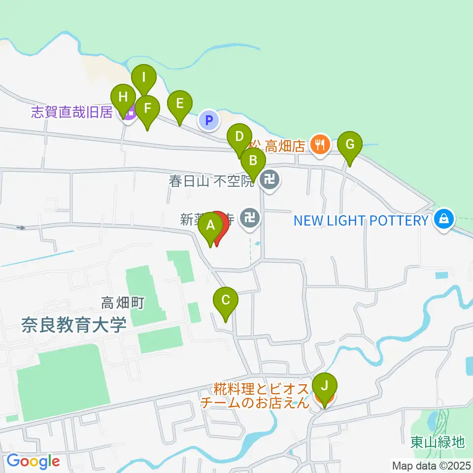 入江泰吉記念奈良市写真美術館周辺のカフェ一覧地図