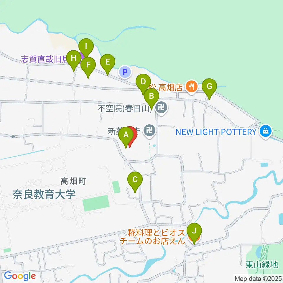 入江泰吉記念奈良市写真美術館周辺のカフェ一覧地図