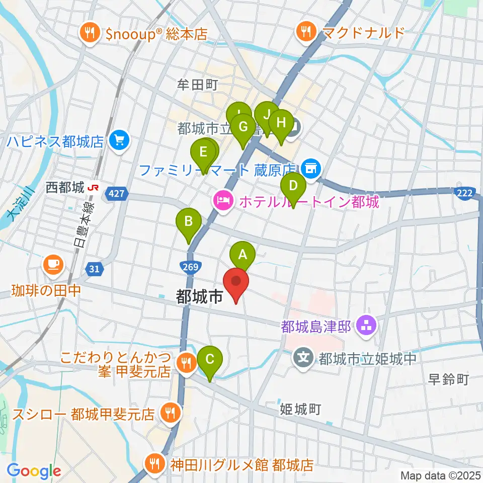 都城市立美術館周辺のカフェ一覧地図