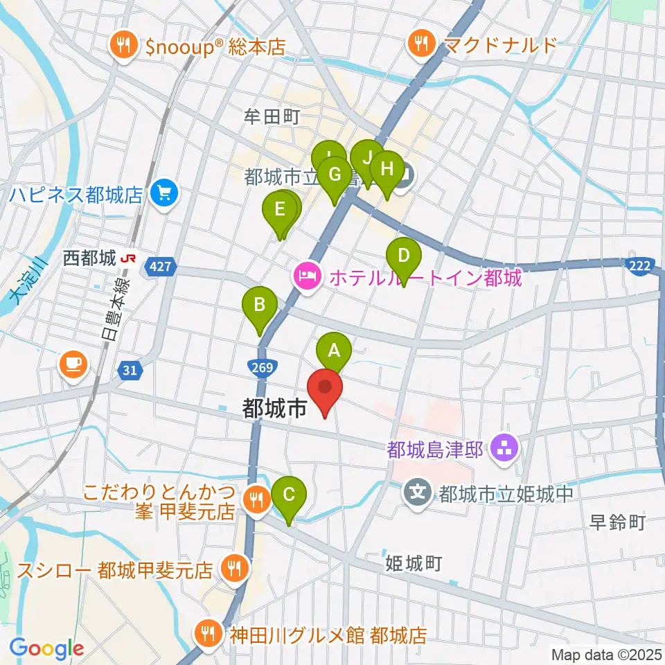 都城市立美術館周辺のカフェ一覧地図