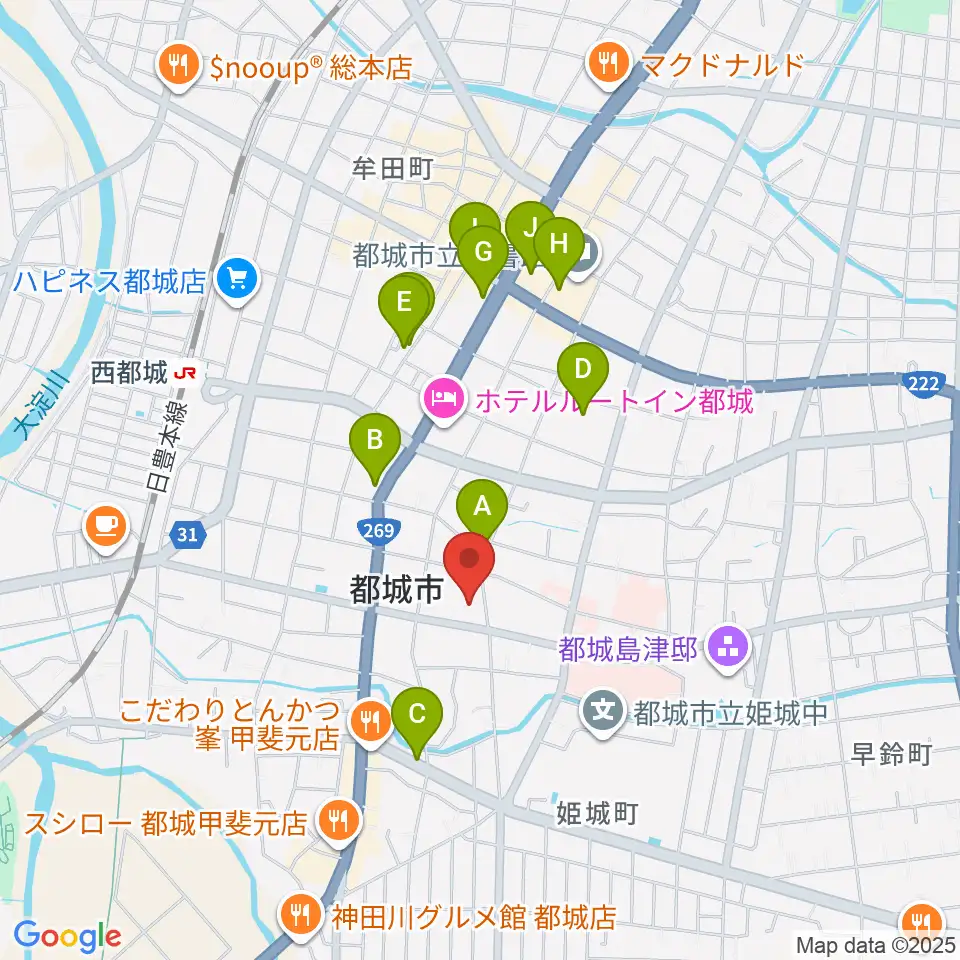 都城市立美術館周辺のカフェ一覧地図