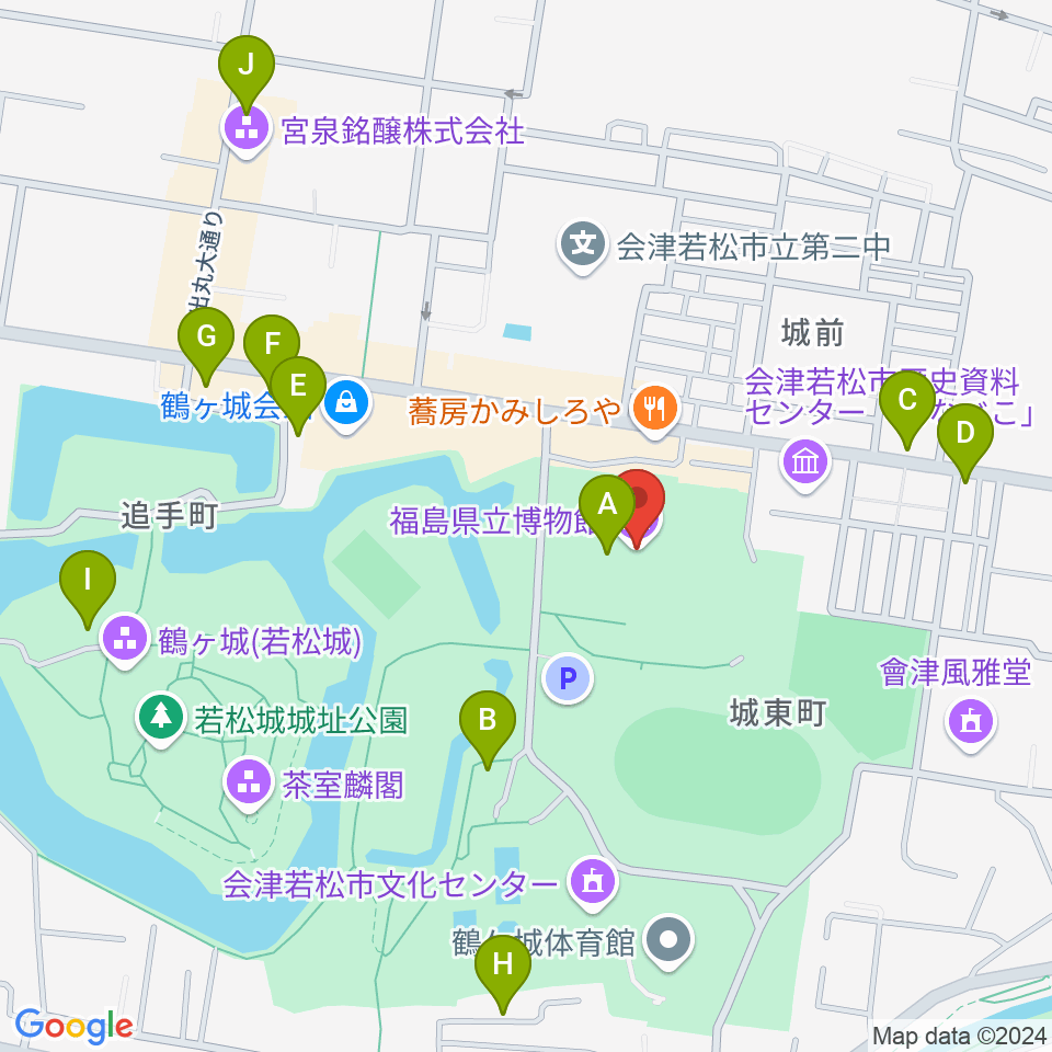 福島県立博物館周辺のカフェ一覧地図