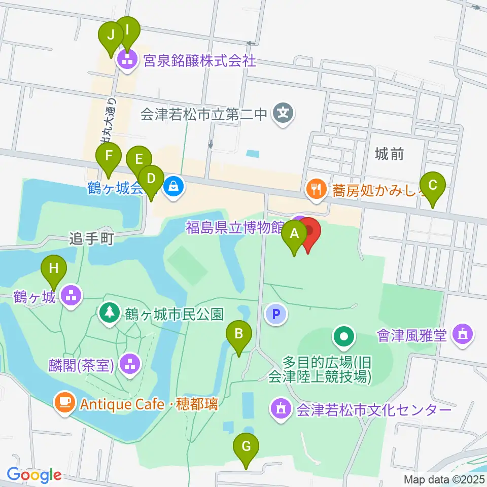 福島県立博物館周辺のカフェ一覧地図