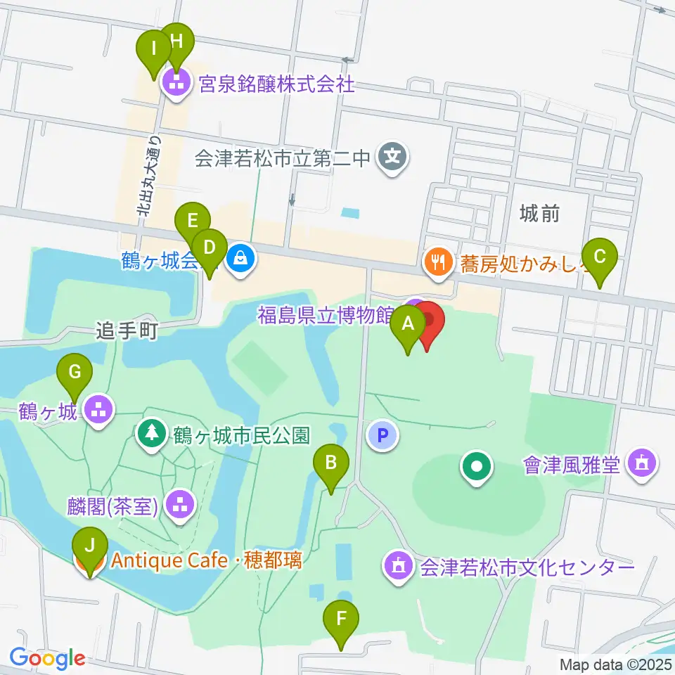 福島県立博物館周辺のカフェ一覧地図