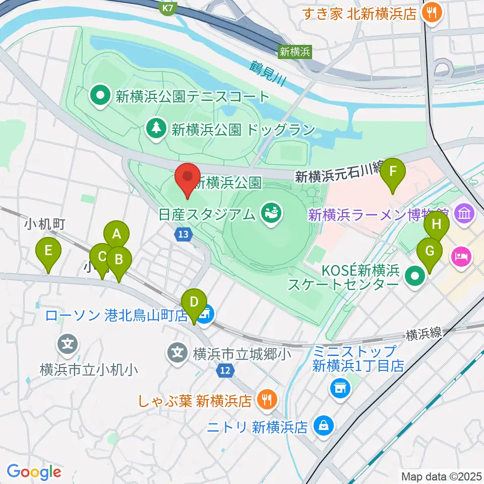 日産フィールド小机周辺のカフェ一覧地図