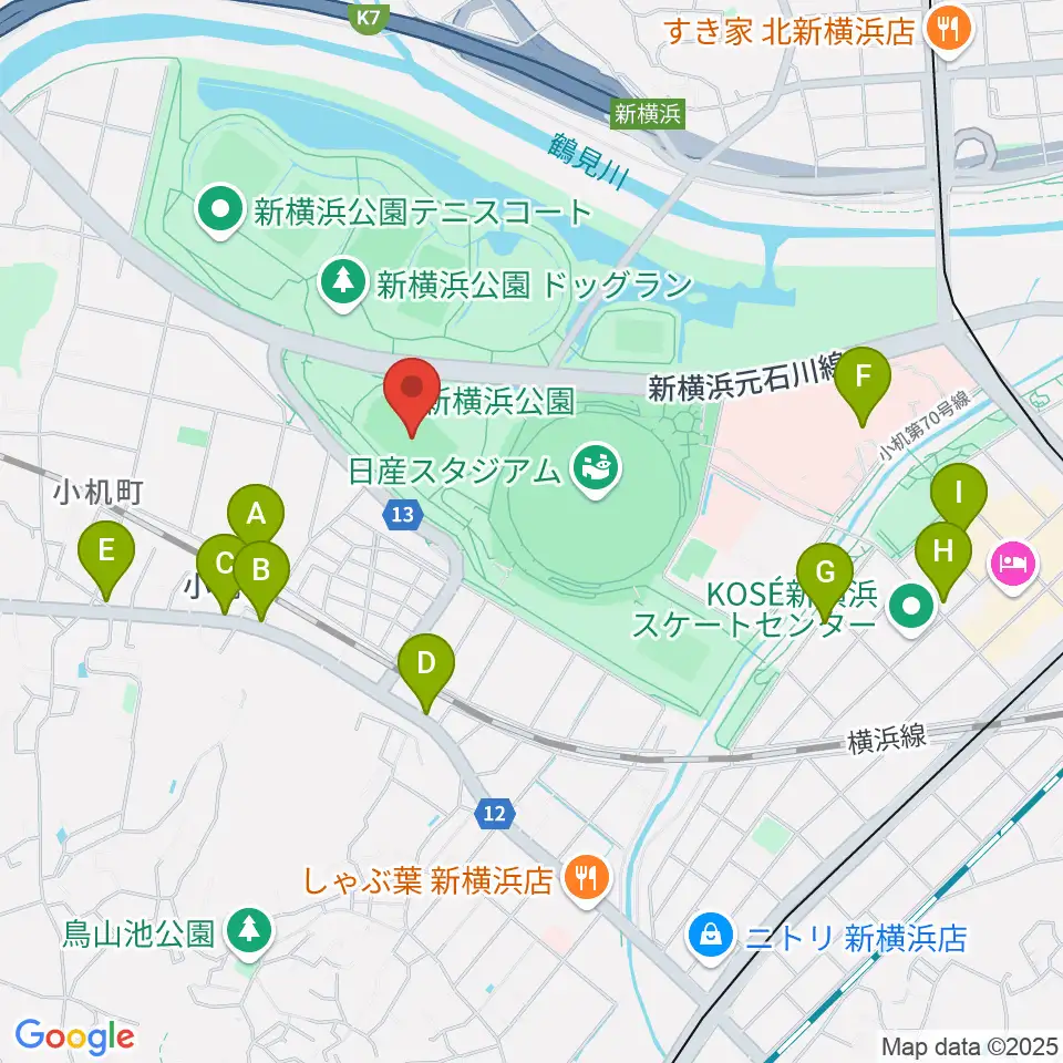 日産フィールド小机周辺のカフェ一覧地図