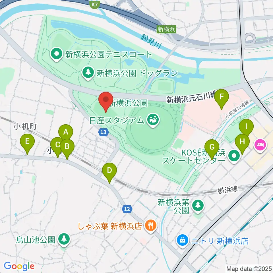 日産フィールド小机周辺のカフェ一覧地図