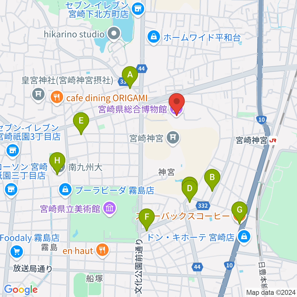 宮崎県総合博物館周辺のカフェ一覧地図