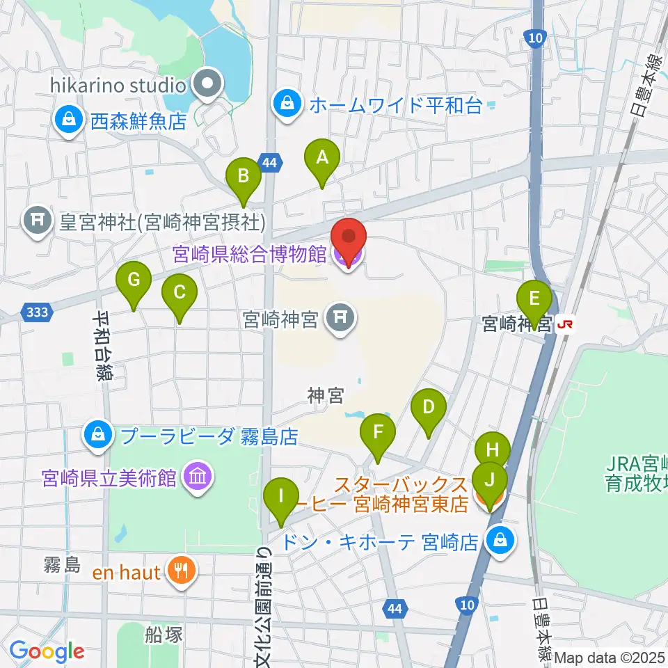 宮崎県総合博物館周辺のカフェ一覧地図