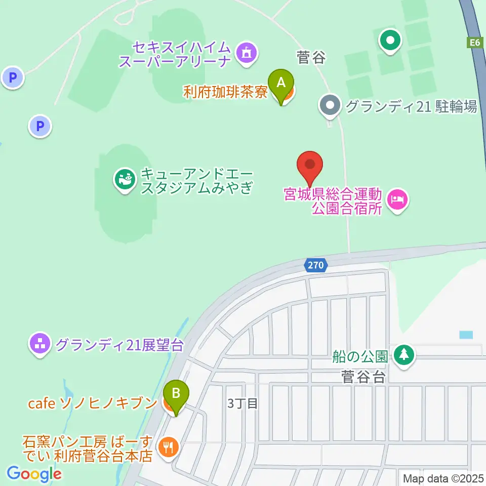 セントラルスポーツ宮城G21プール周辺のカフェ一覧地図