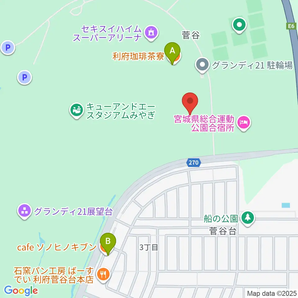 セントラルスポーツ宮城G21プール周辺のカフェ一覧地図