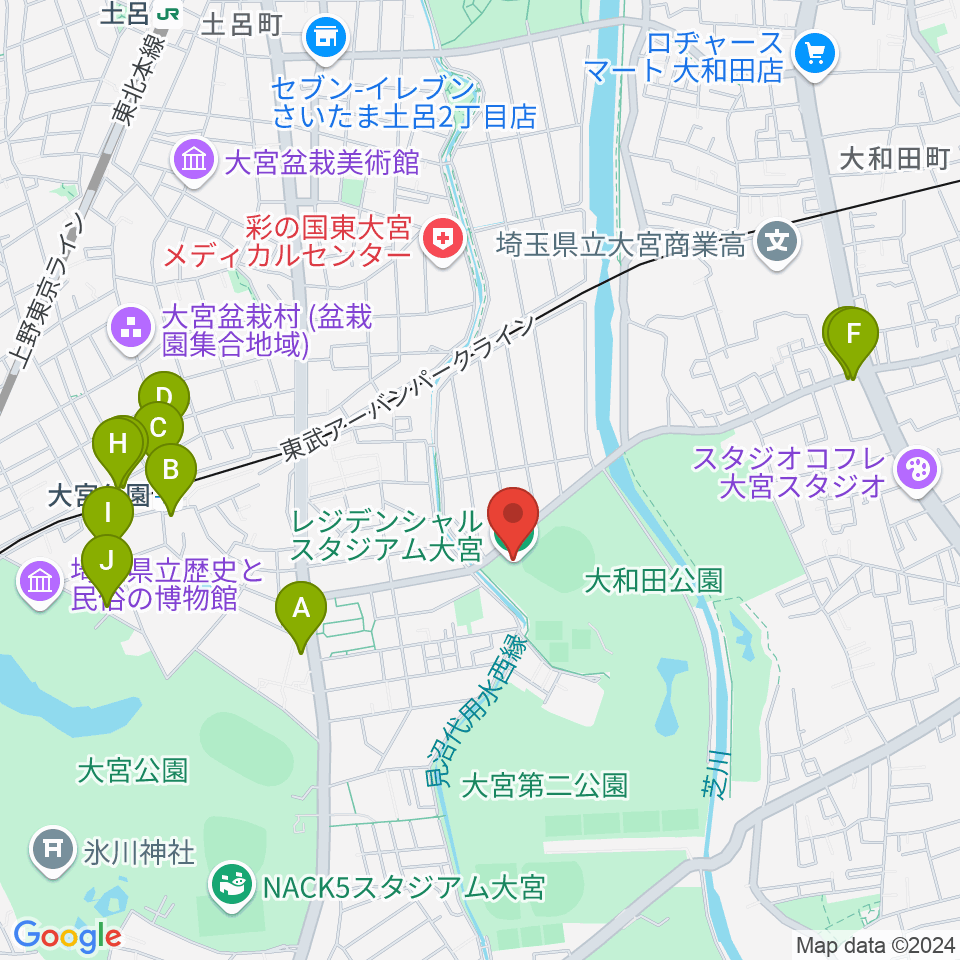 レジデンシャルスタジアム大宮周辺のカフェ一覧地図