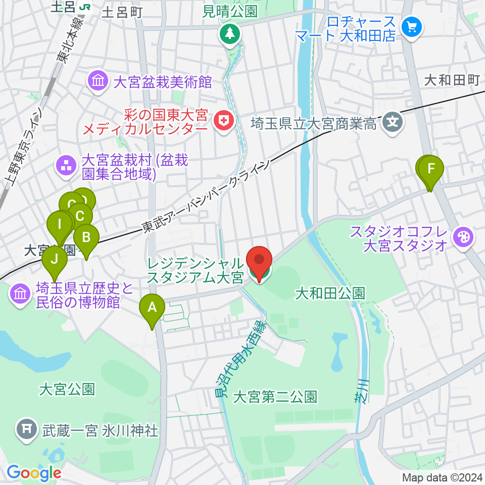 レジデンシャルスタジアム大宮周辺のカフェ一覧地図