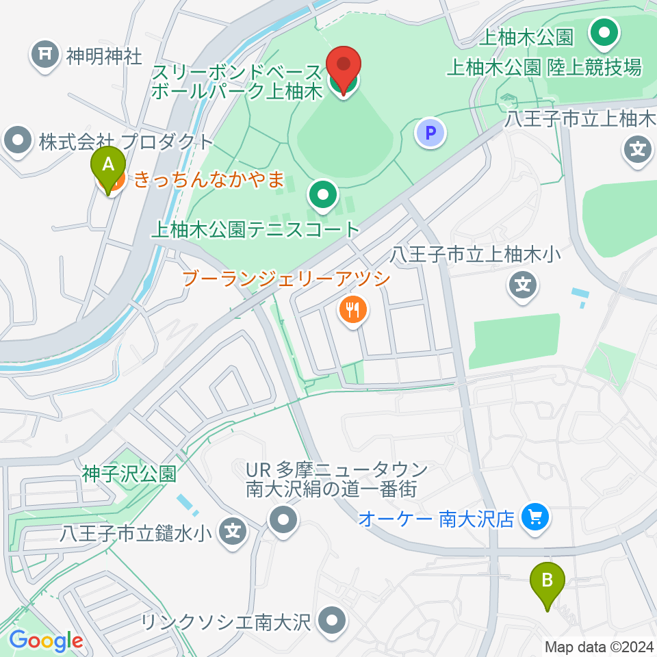 スリーボンドベースボールパーク上柚木周辺のカフェ一覧地図