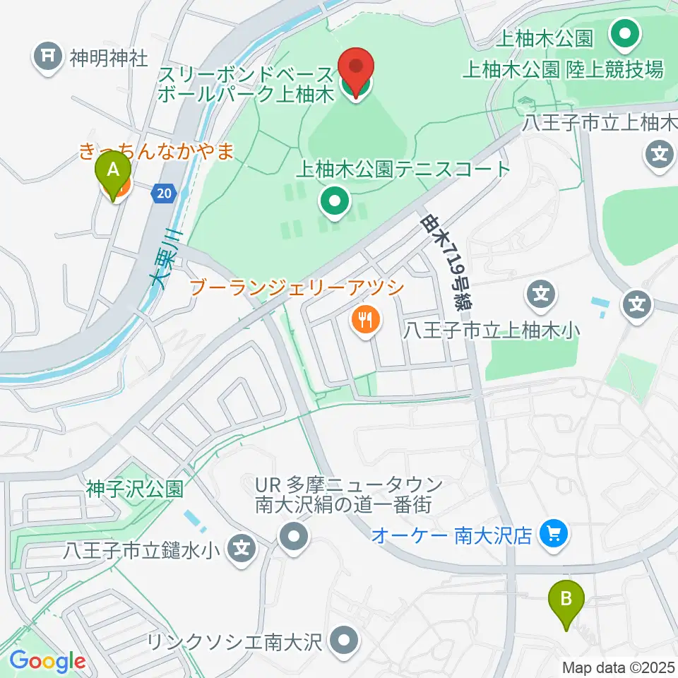 スリーボンドベースボールパーク上柚木周辺のカフェ一覧地図