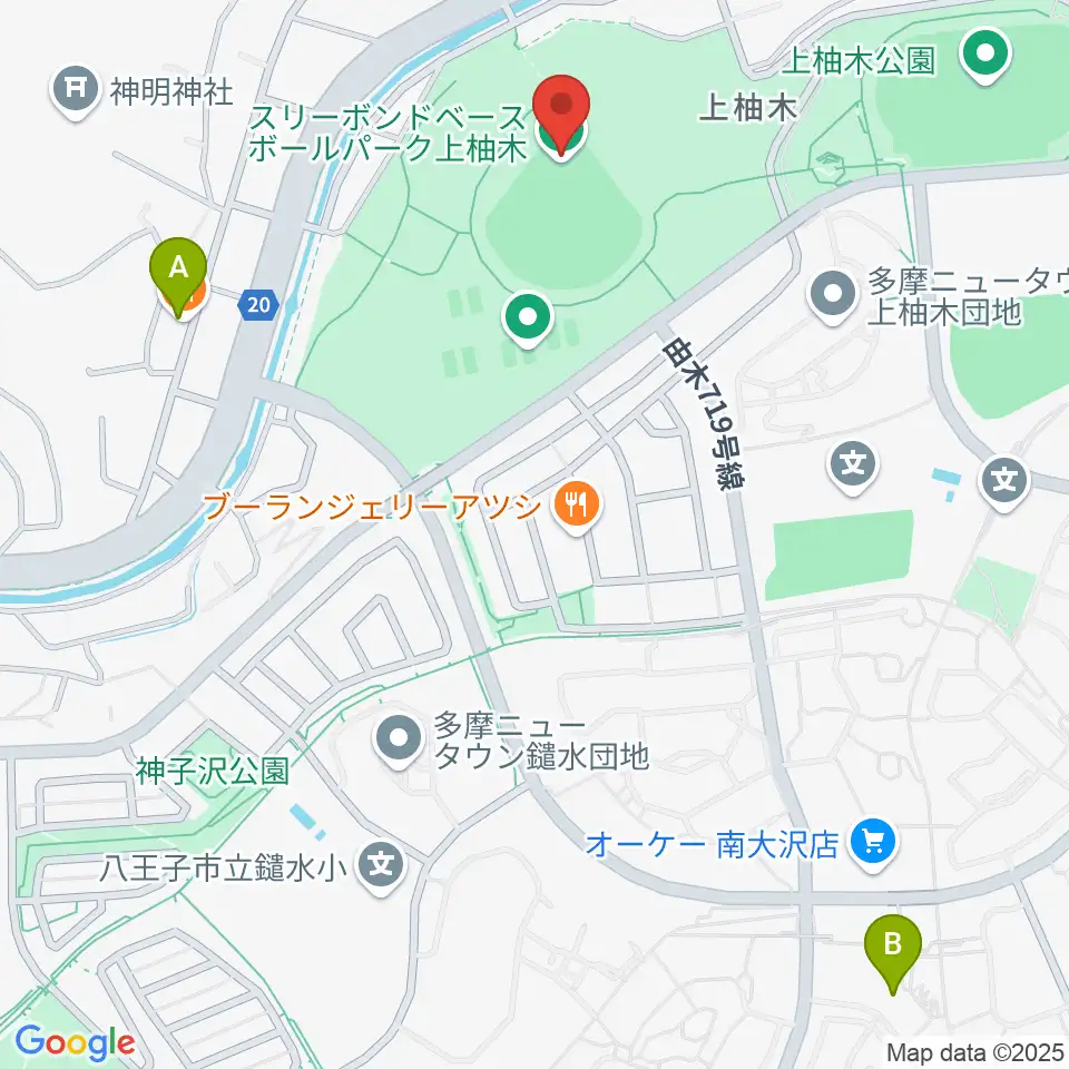 スリーボンドベースボールパーク上柚木周辺のカフェ一覧地図