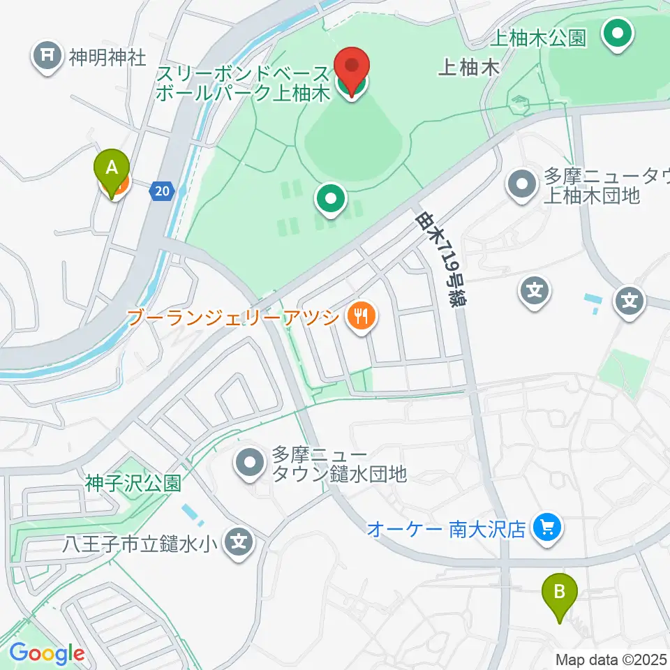 スリーボンドベースボールパーク上柚木周辺のカフェ一覧地図