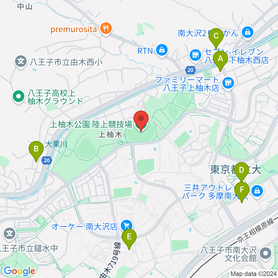 上柚木公園陸上競技場周辺のカフェ一覧地図