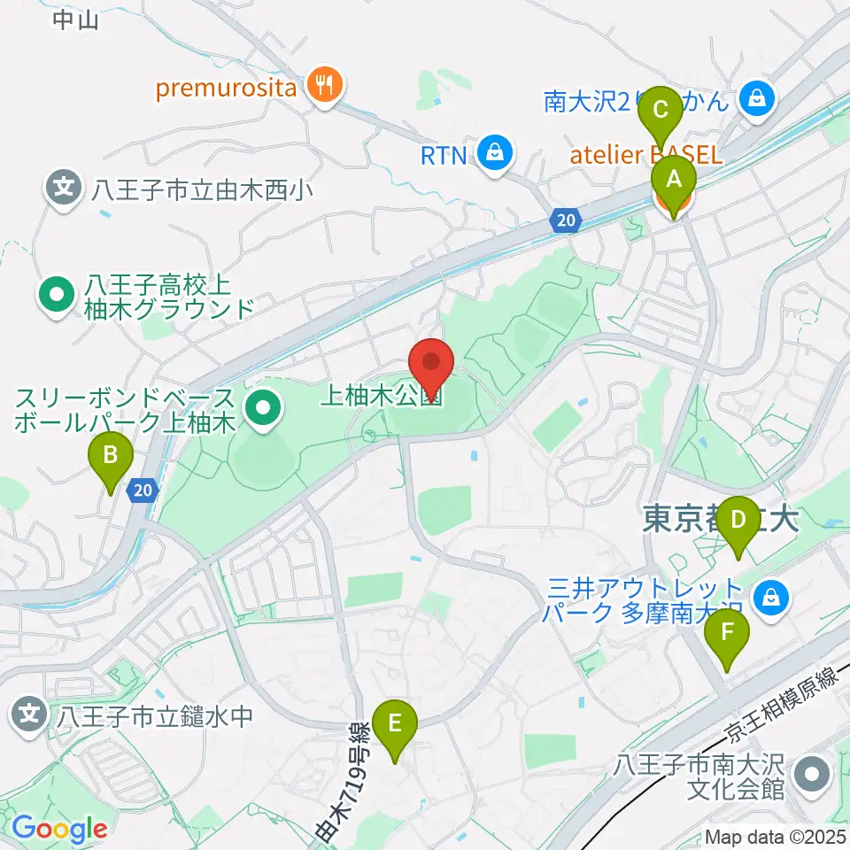 上柚木公園陸上競技場周辺のカフェ一覧地図