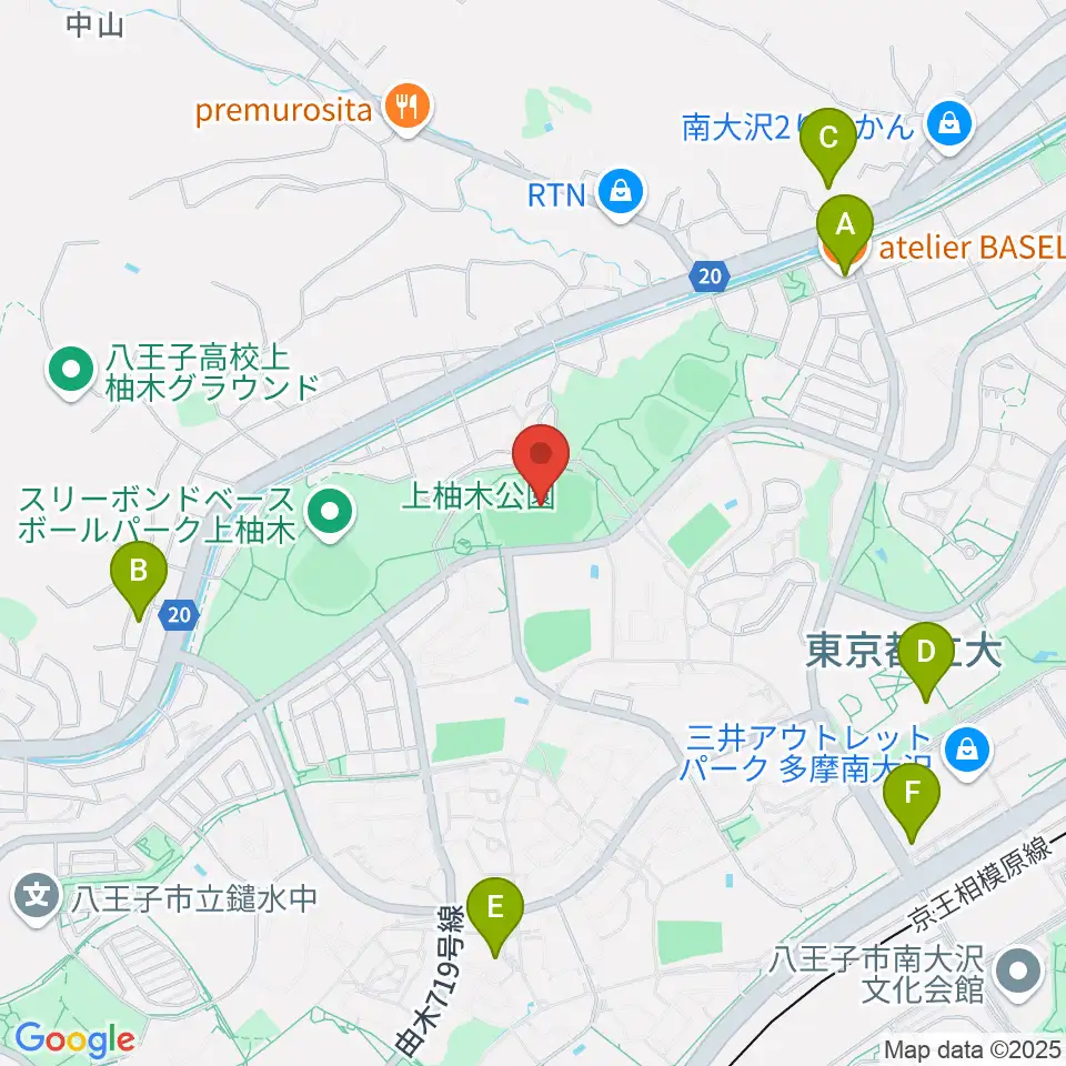 上柚木公園陸上競技場周辺のカフェ一覧地図