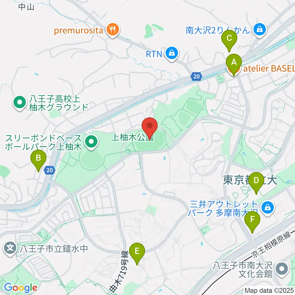 上柚木公園陸上競技場周辺のカフェ一覧地図