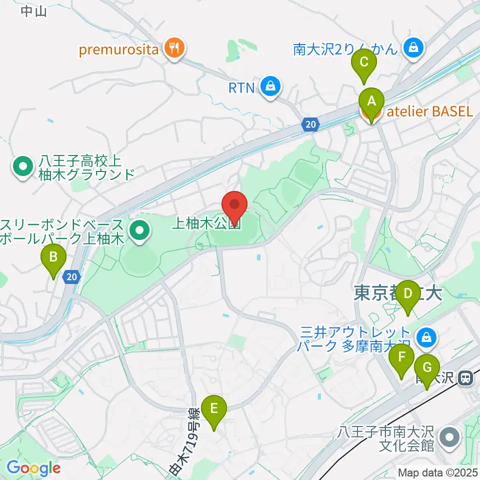 上柚木公園陸上競技場周辺のカフェ一覧地図